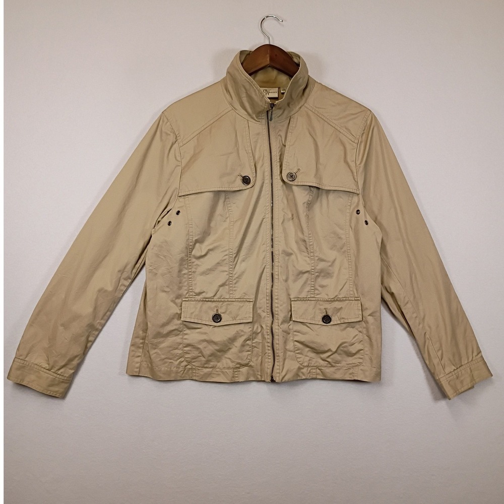 Utility Studio Works Womens L Tan Cotton Full Zip Mock Neck Field Jacket